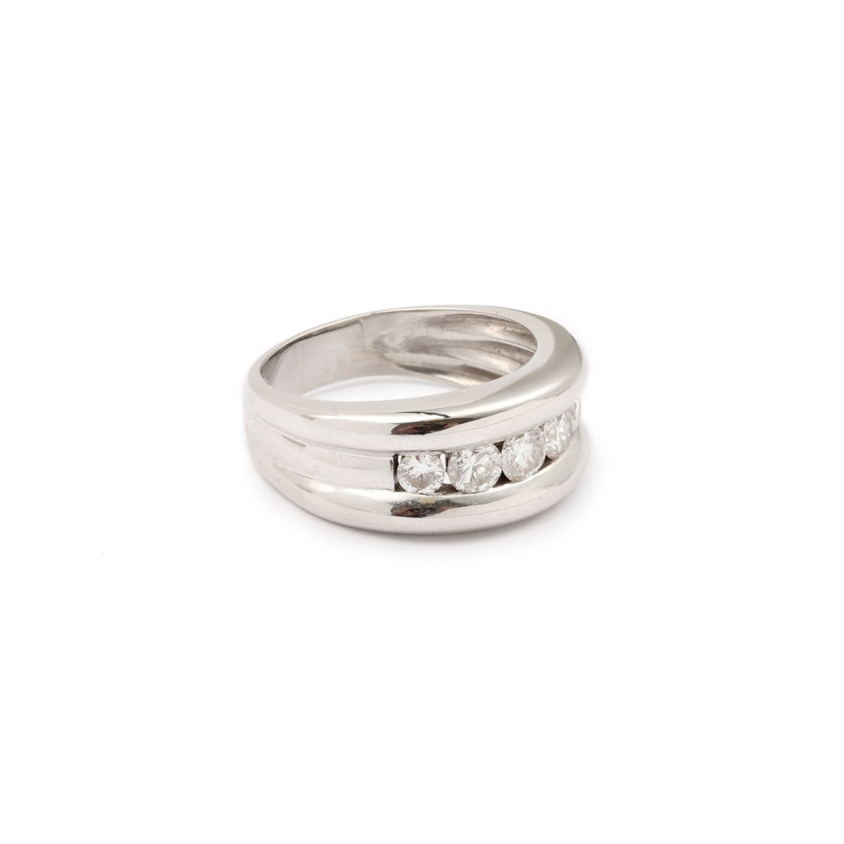 Bague Jonc 5 Diamants Or gris 18 Carats - Castafiore