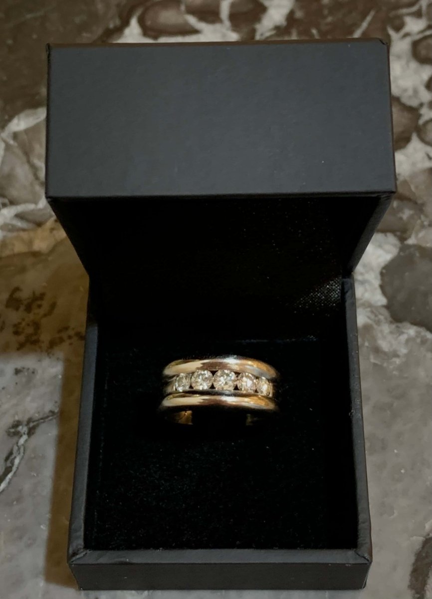 Bague Jonc 5 Diamants Or gris 18 Carats - Castafiore