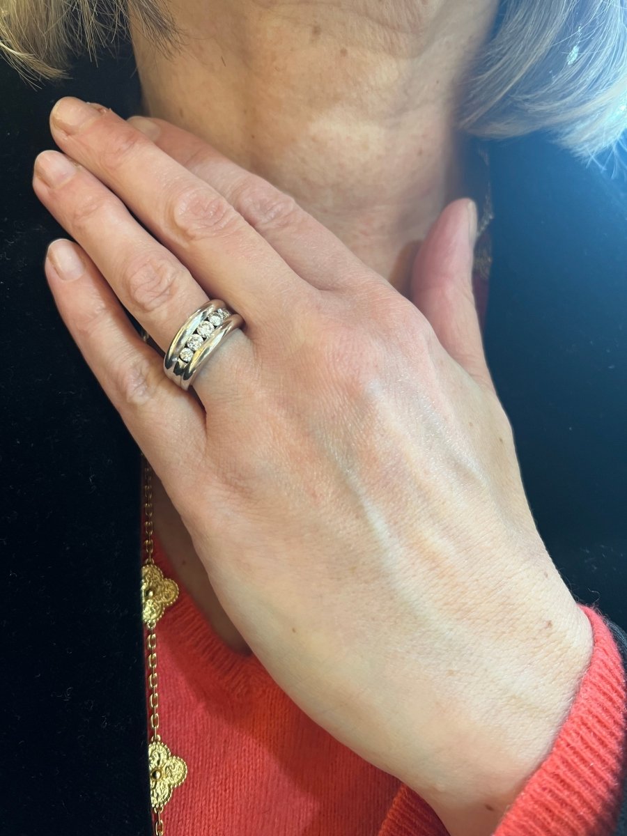 Bague Jonc 5 Diamants Or gris 18 Carats - Castafiore