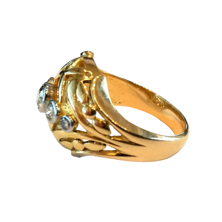 Bague Jonc ancienne en or jaune et platine avec diamants - Castafiore