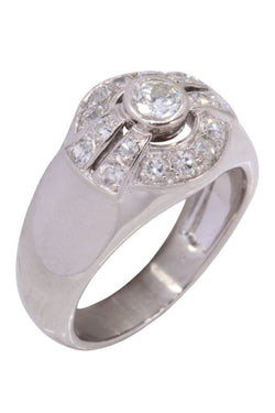 Bague Jonc art - déco en or blanc et diamants - Castafiore