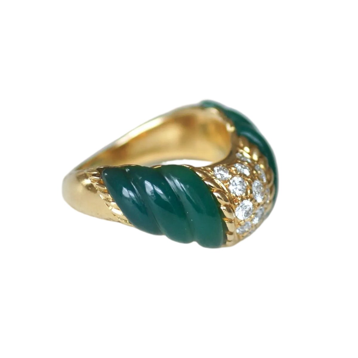 Bague Jonc BOUCHERON en or jaune, chrysoprases et diamants - Castafiore