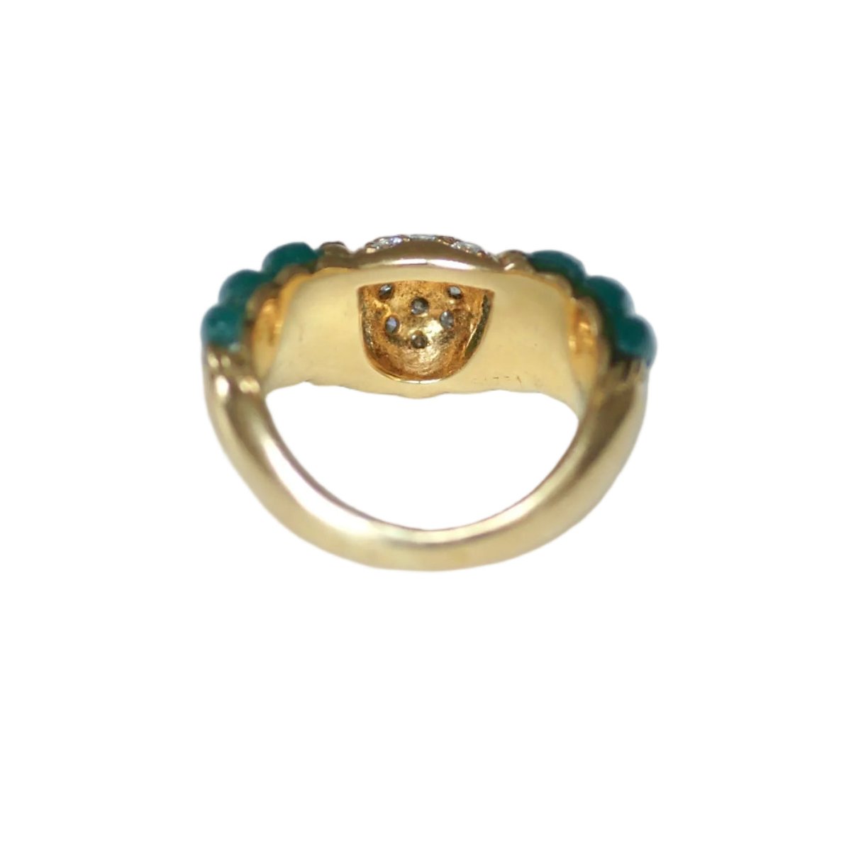 Bague Jonc BOUCHERON en or jaune, chrysoprases et diamants - Castafiore