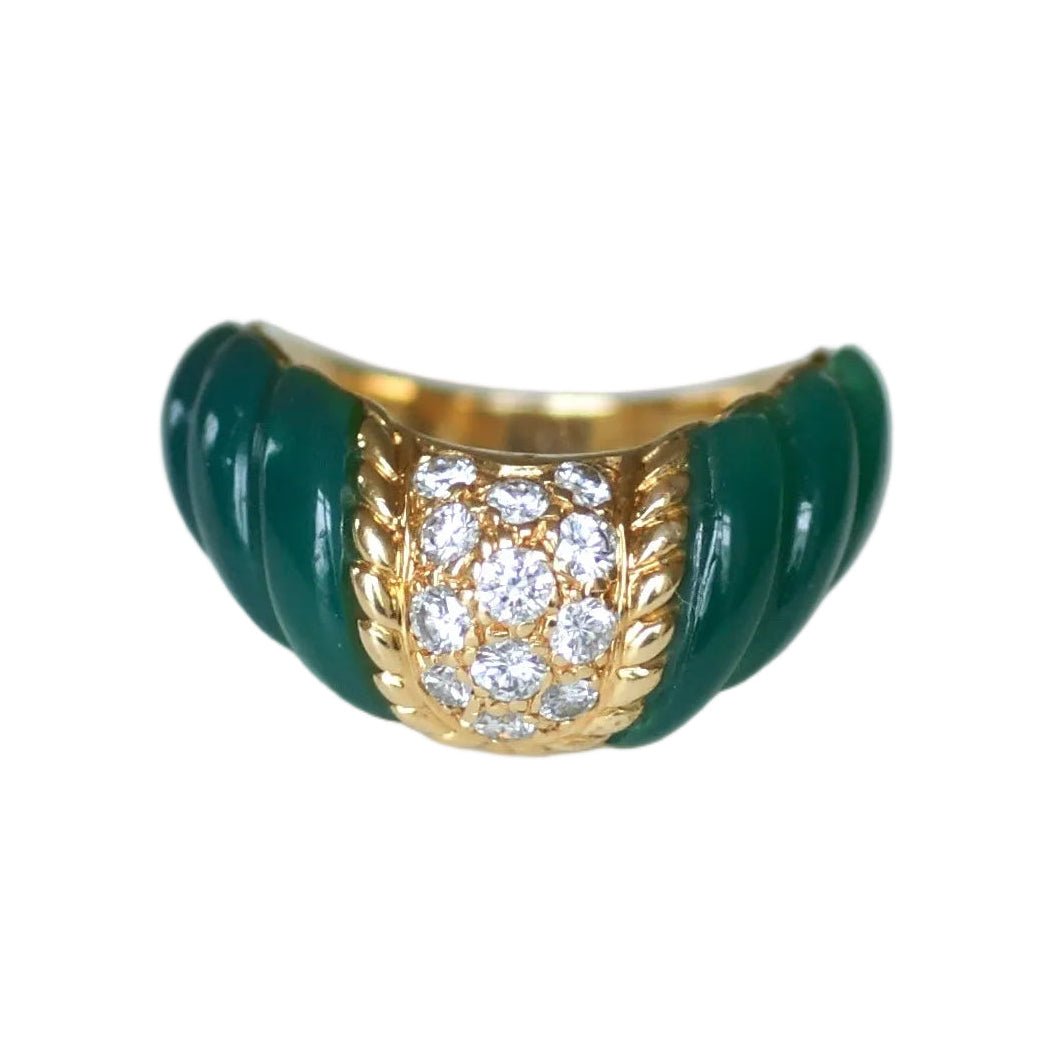 Bague Jonc BOUCHERON en or jaune, chrysoprases et diamants - Castafiore