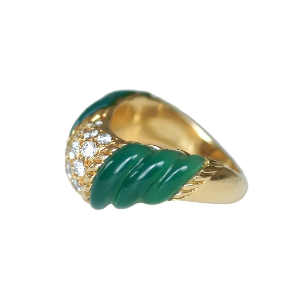 Bague Jonc BOUCHERON en or jaune, chrysoprases et diamants - Castafiore