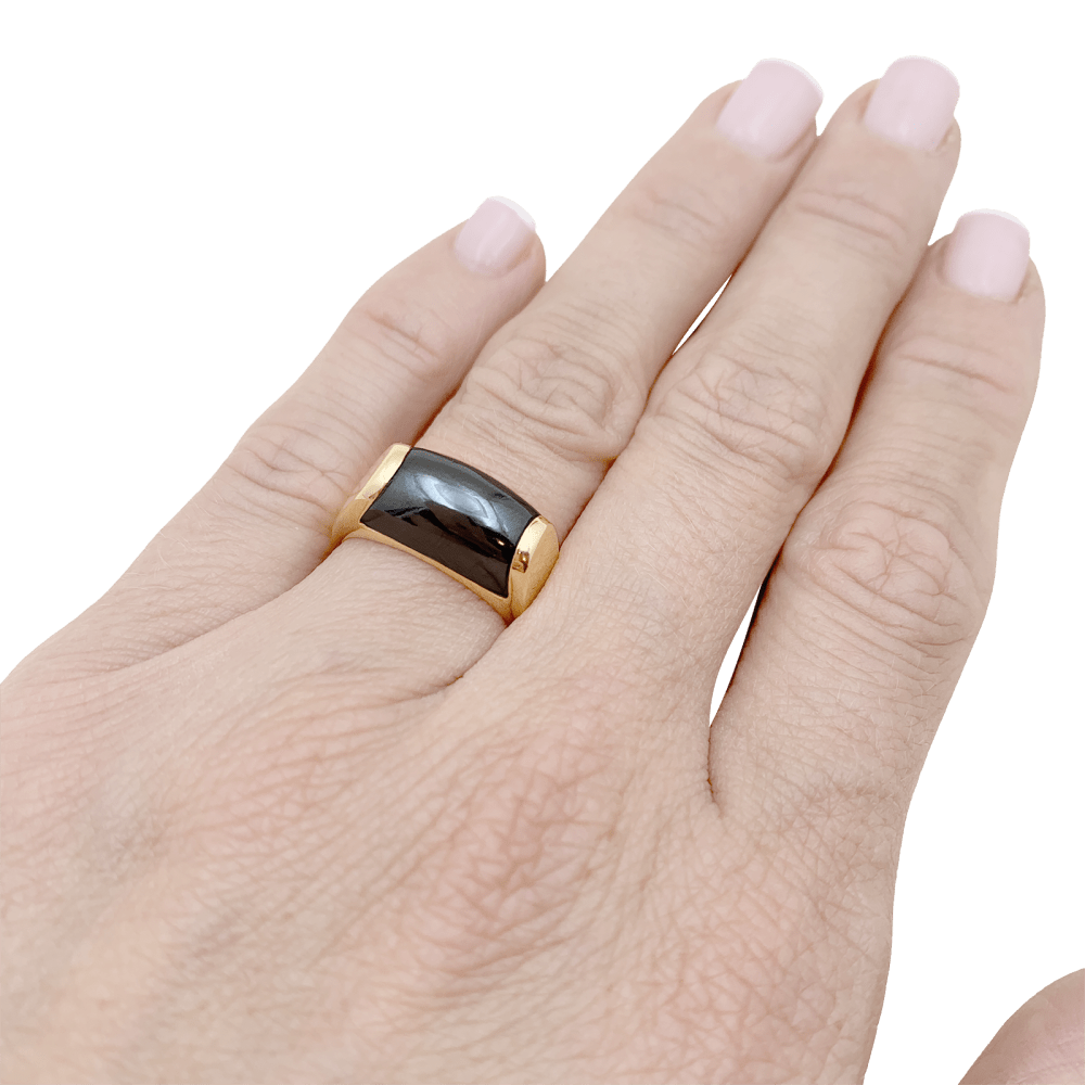 Bague Jonc BULGARI "Tronchetto" en or jaune et hématite - Castafiore