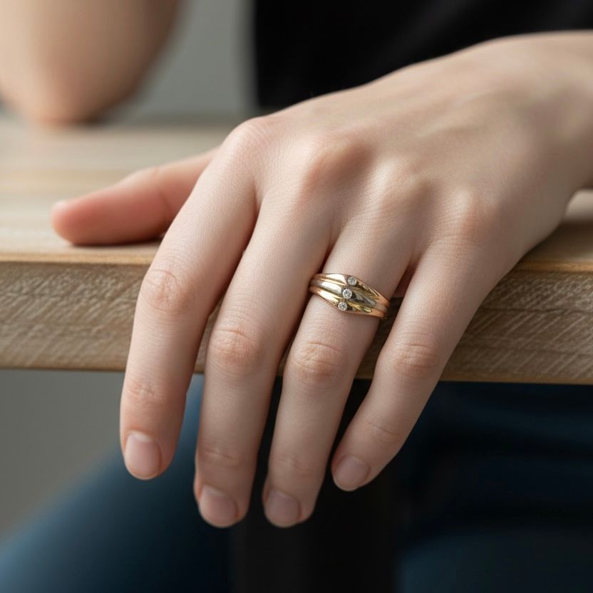 Bague Jonc CARTIER en or jaune, or blanc, or rose et diamants - Castafiore