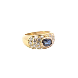 Bague jonc diamants et saphir en or jaune 18k - Castafiore