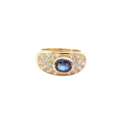 Bague jonc diamants et saphir en or jaune 18k - Castafiore