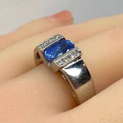 Bague jonc en or blanc 18 carats, saphir et diamants - Castafiore