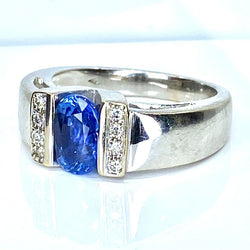 Bague jonc en or blanc 18 carats, saphir et diamants - Castafiore