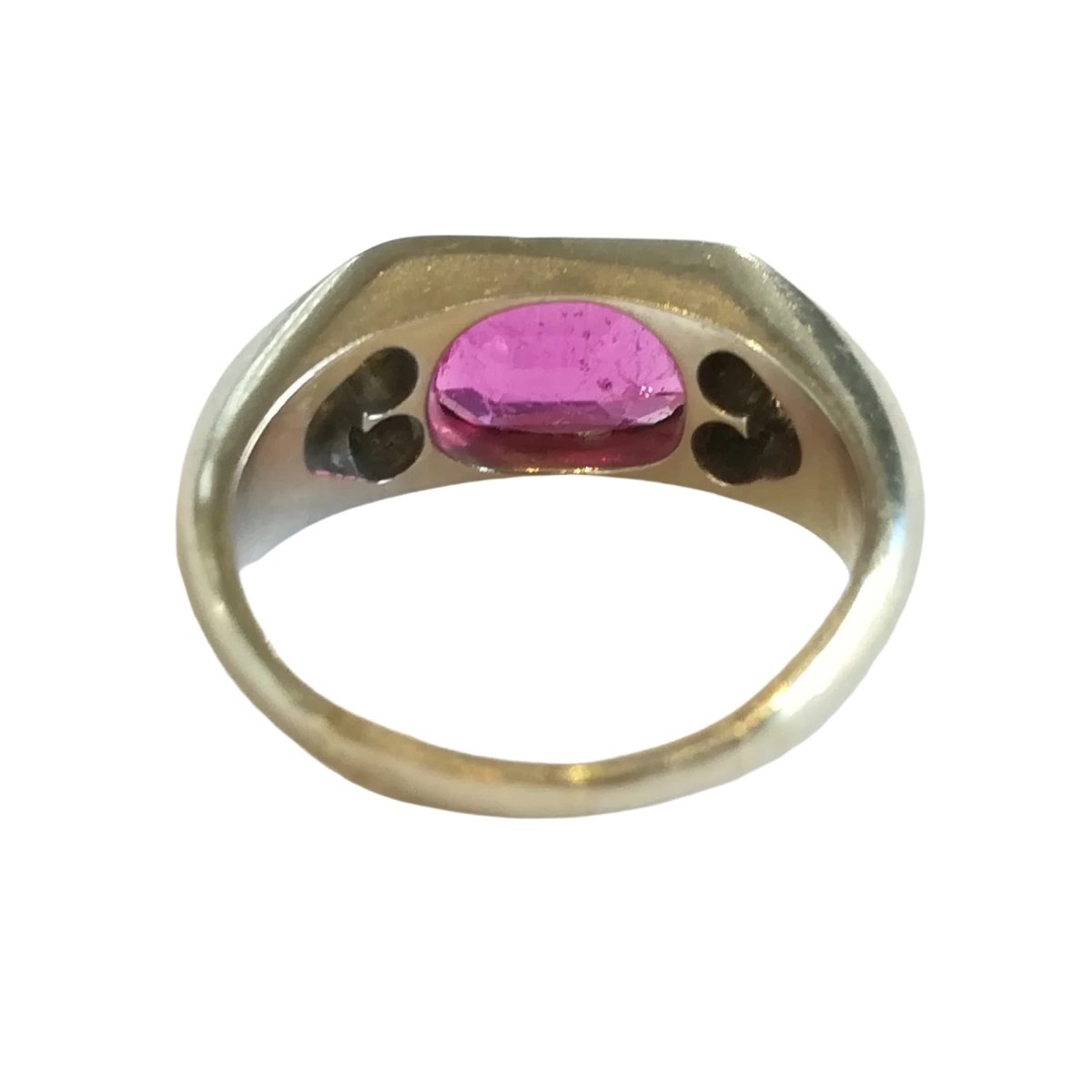 Bague jonc en or blanc et pierre rouge, Art Déco - Castafiore