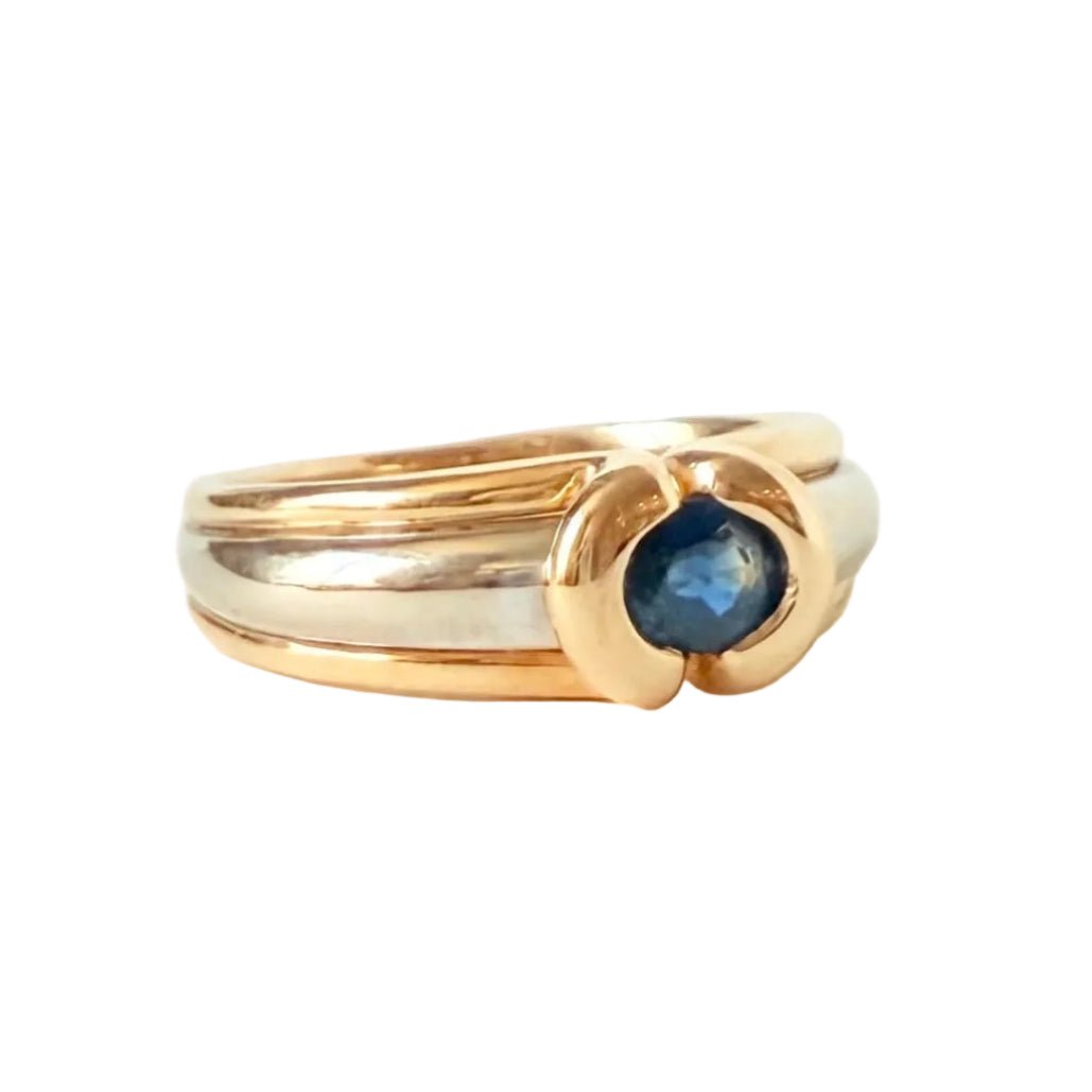 Bague Jonc en or blanc, or jaune et saphir - Castafiore