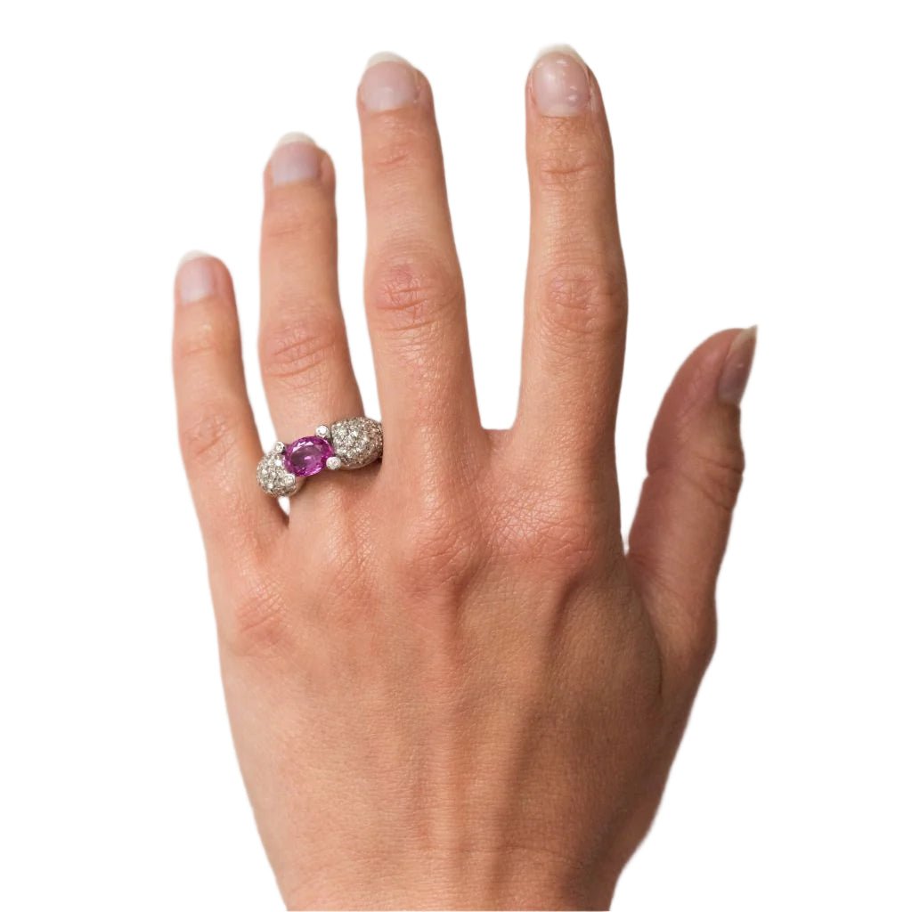 Bague Jonc en or blanc, saphir et diamants - Castafiore