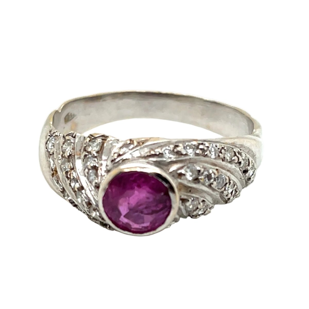 Bague Jonc en or blanc, saphir et diamants - Castafiore