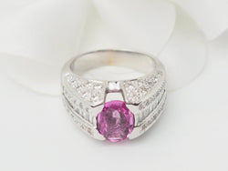 Bague jonc en or blanc, saphir rose et diamants - Castafiore