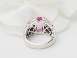 Bague jonc en or blanc, saphir rose et diamants - Castafiore