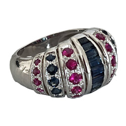 Bague Jonc en or gris saphirs rubis - Castafiore