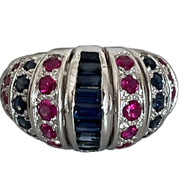 Bague Jonc en or gris saphirs rubis - Castafiore