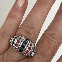 Bague Jonc en or gris saphirs rubis - Castafiore