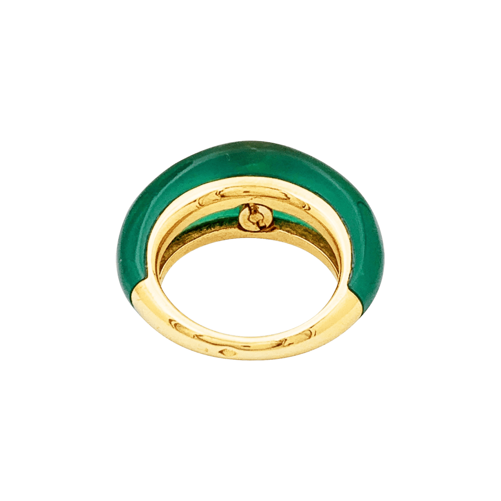 Ring curved rush, yellow gold, chrysoprase and diamond.