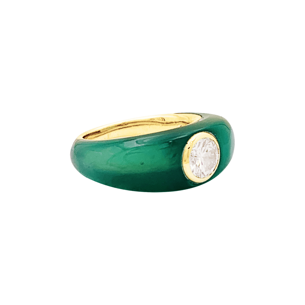 Ring curved rush, yellow gold, chrysoprase and diamond.