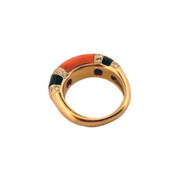 Bague Jonc en or jaune, corail, onyx et diamants