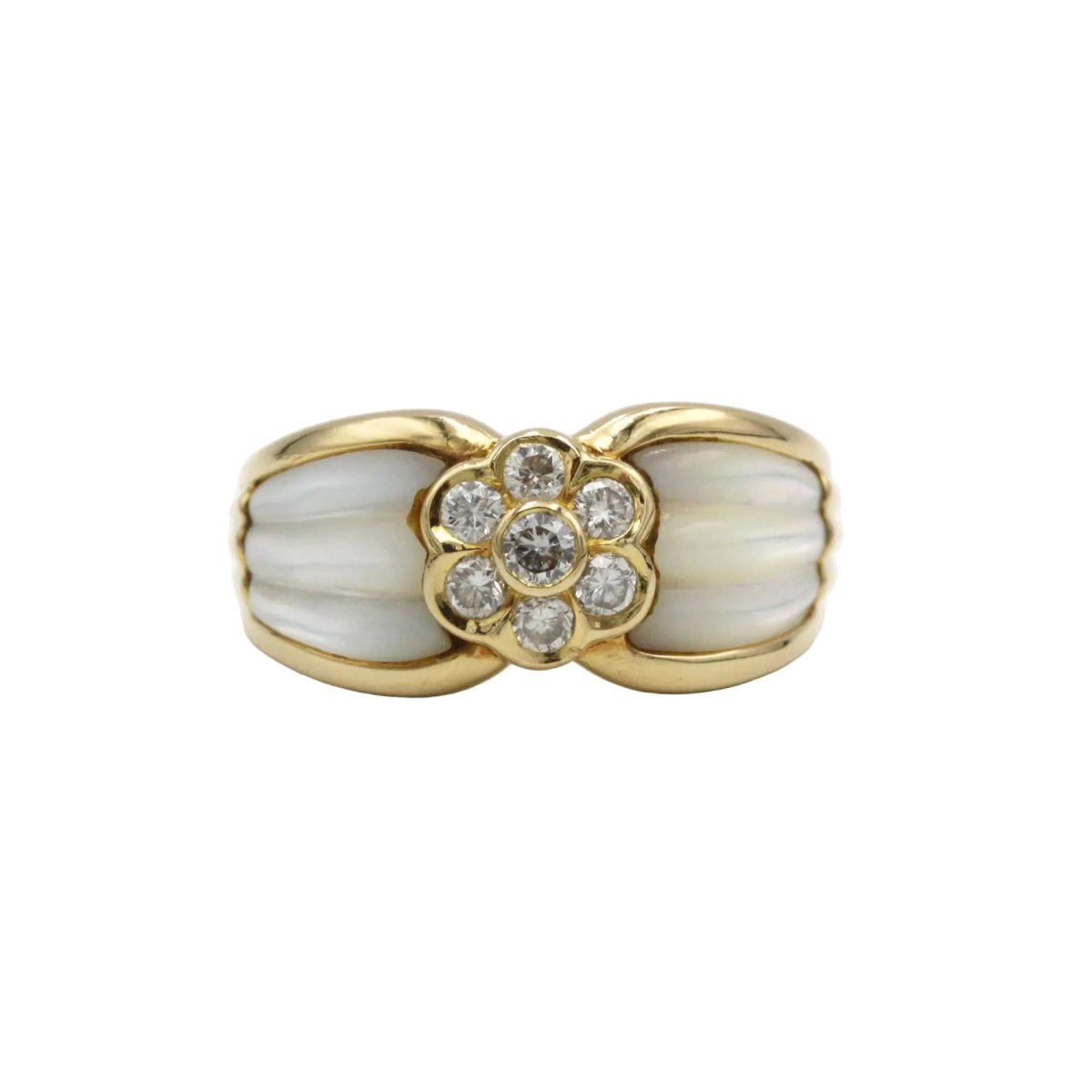 Bague Jonc en or jaune, cristal de roche et diamants - Castafiore