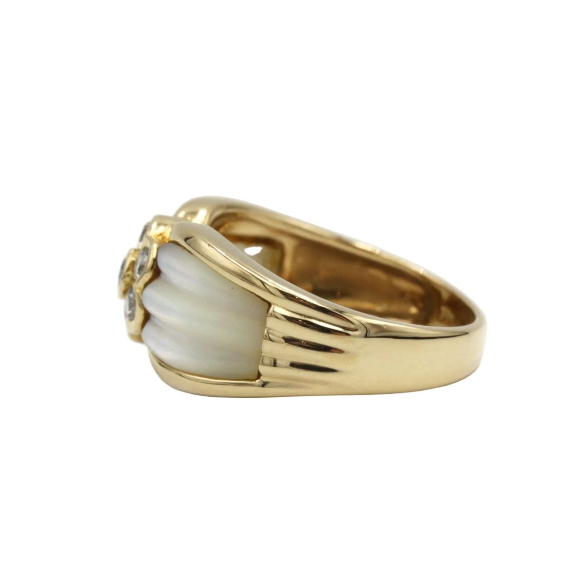 Bague Jonc en or jaune, cristal de roche et diamants - Castafiore