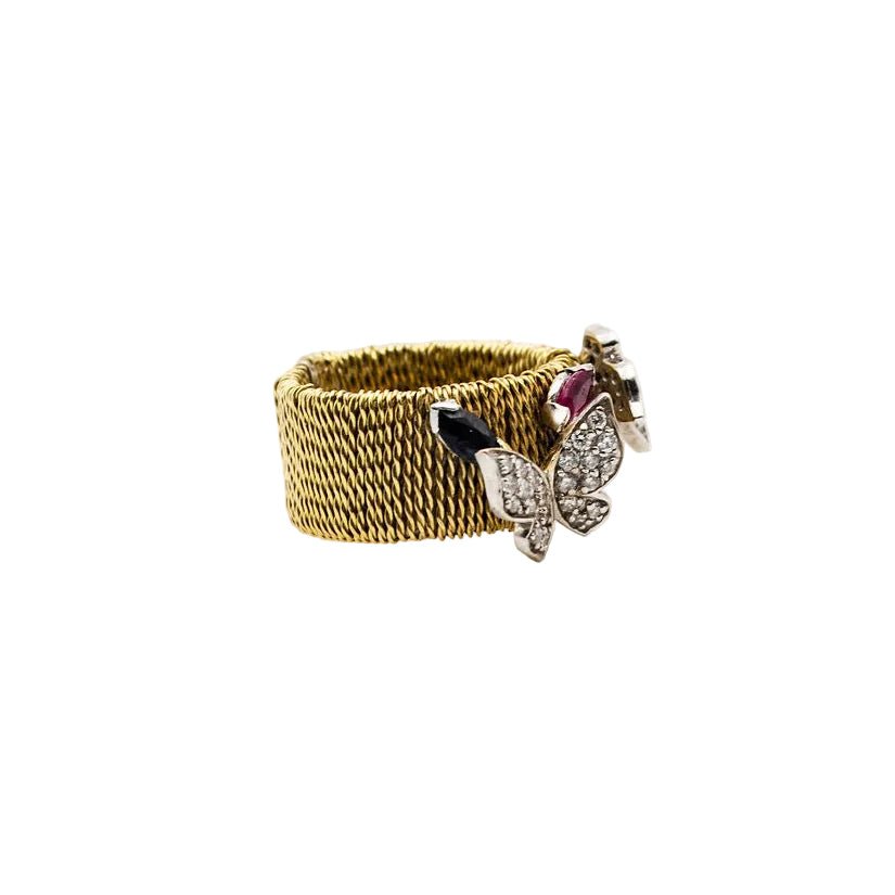 Bague Jonc en or jaune, diamants, et pierres précieuses - Castafiore