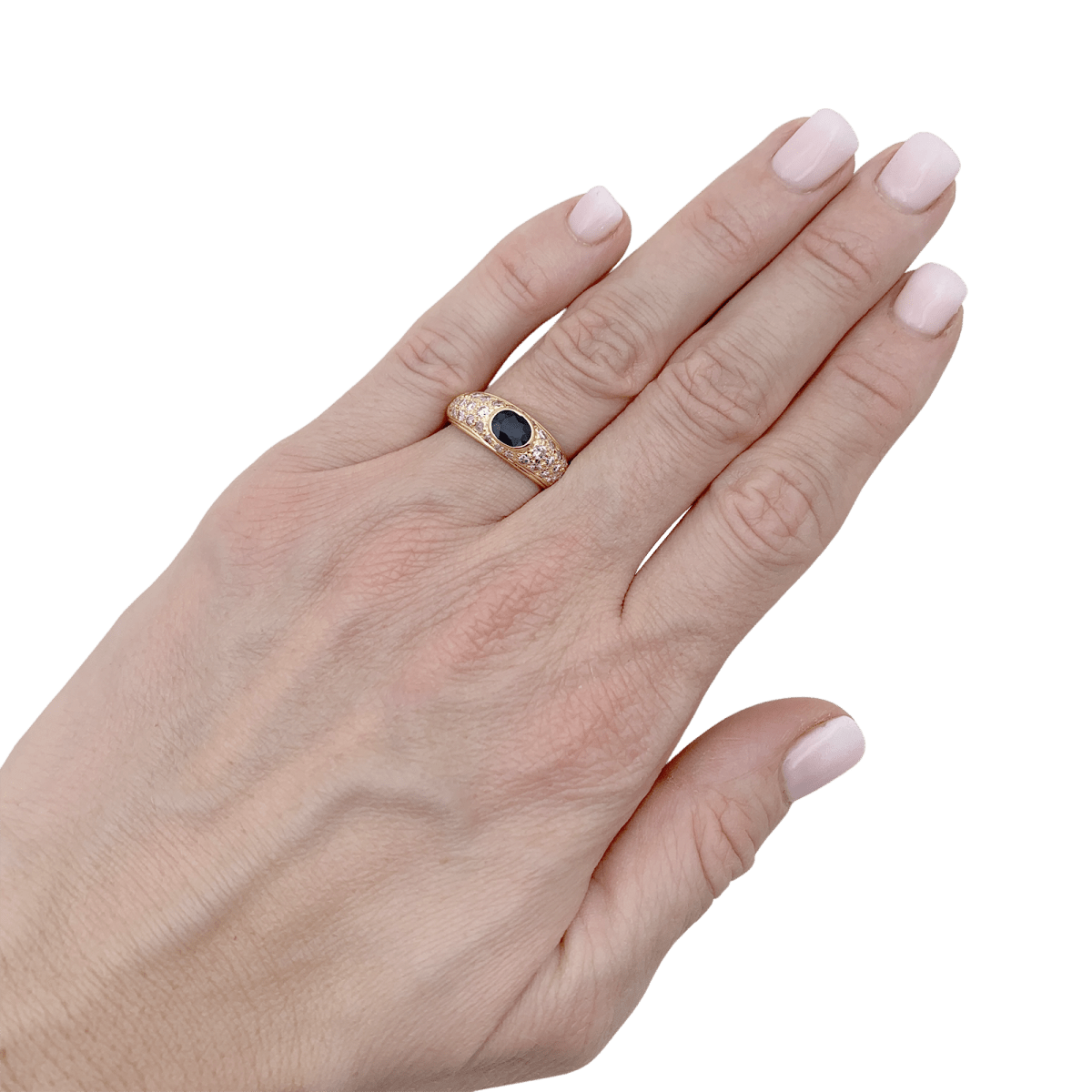 Bague jonc en or jaune, diamants, saphir. - Castafiore