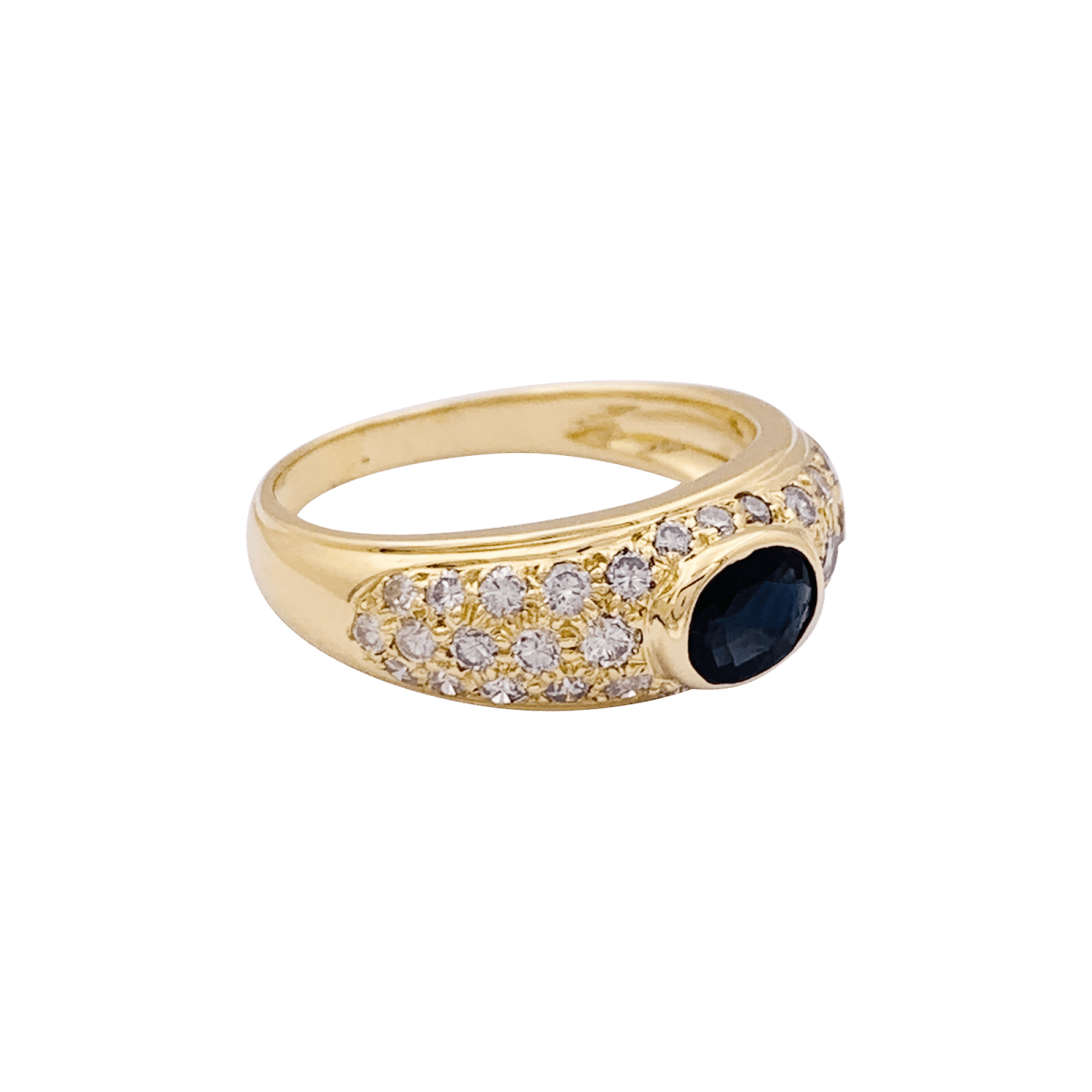 Bague jonc en or jaune, diamants, saphir. - Castafiore