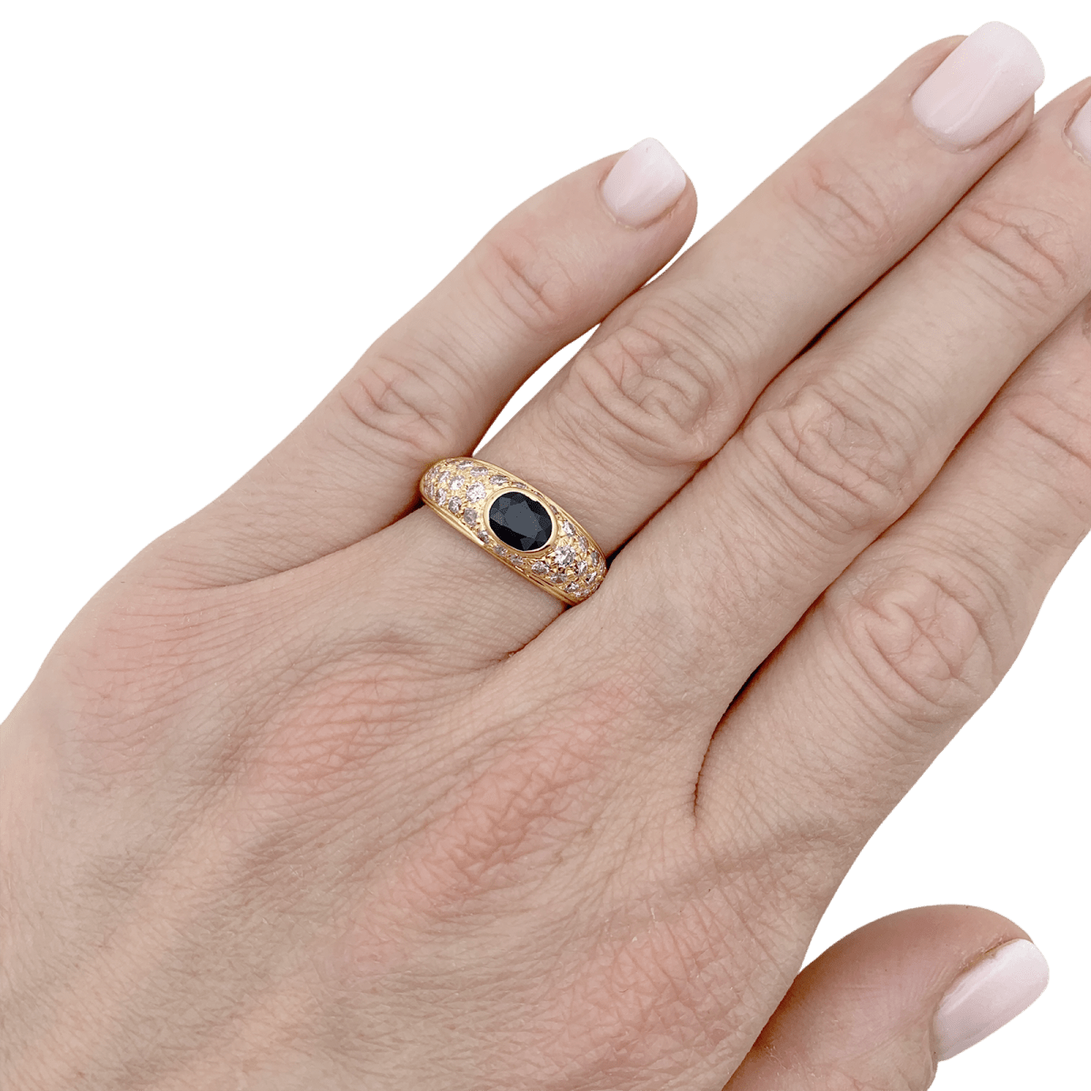 Bague jonc en or jaune, diamants, saphir. - Castafiore