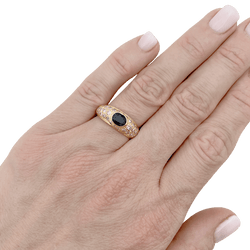 Bague jonc en or jaune, diamants, saphir. - Castafiore