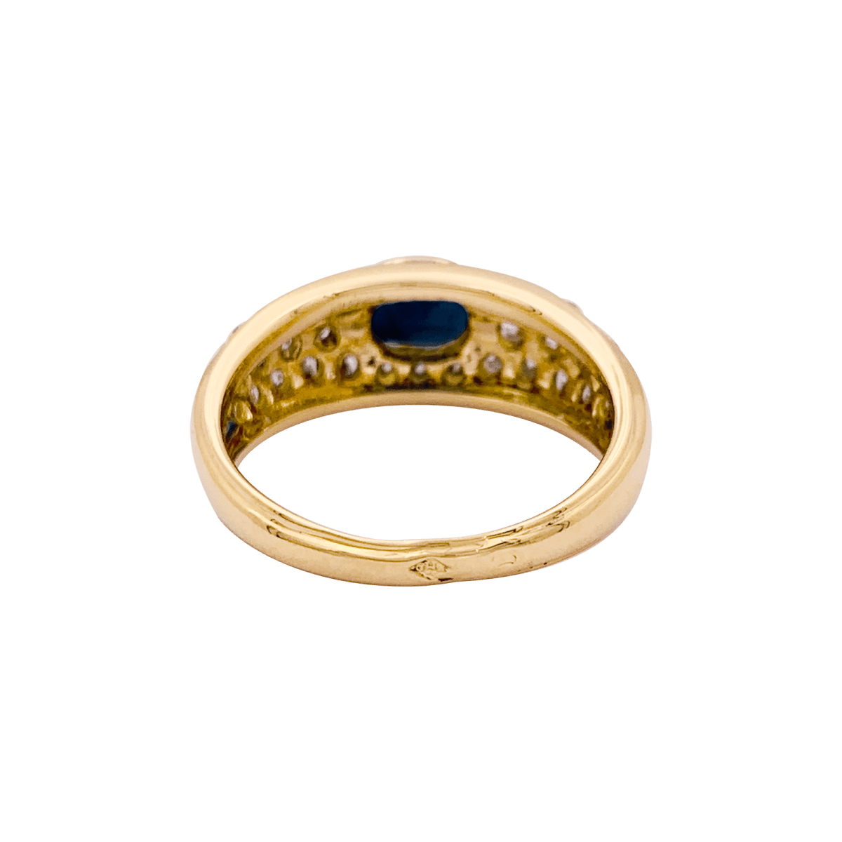 Bague jonc en or jaune, diamants, saphir. - Castafiore