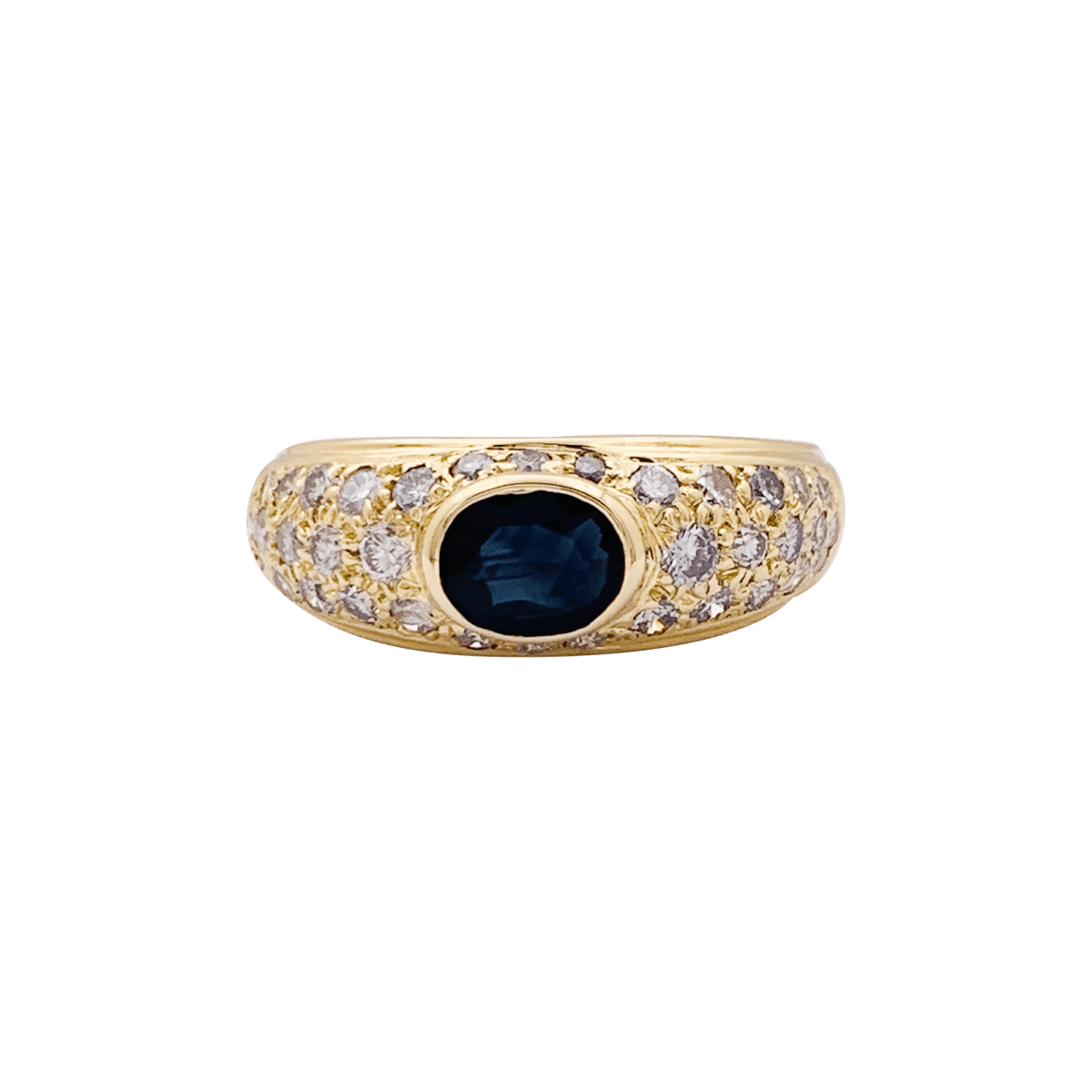 Bague jonc en or jaune, diamants, saphir. - Castafiore