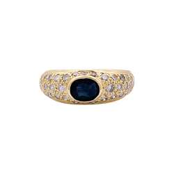 Bague jonc en or jaune, diamants, saphir. - Castafiore