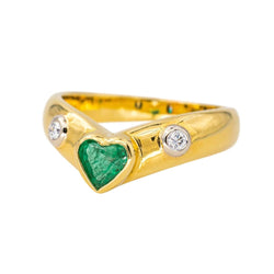 Bague Jonc en or jaune, émeraude et diamants - Castafiore