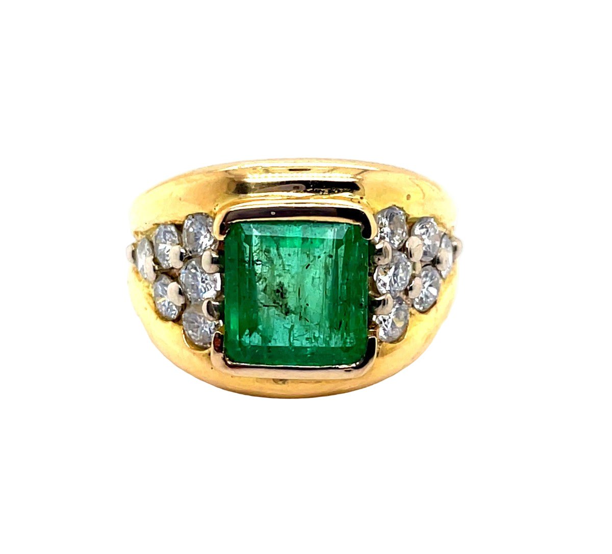 Bague Jonc en or jaune, émeraude et diamants - Castafiore