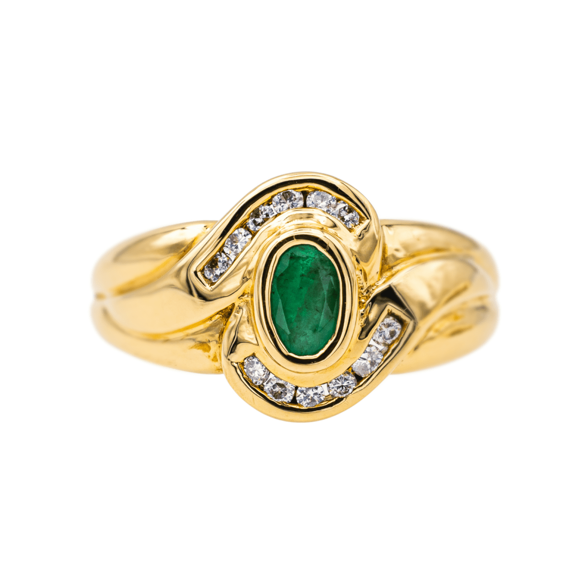 Bague Jonc en or jaune, émeraude et diamants - Castafiore