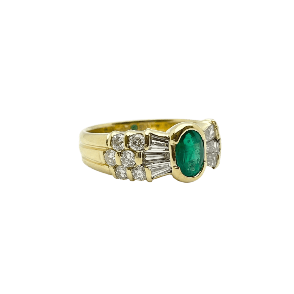 Bague Jonc en or jaune, émeraude et diamants - Castafiore