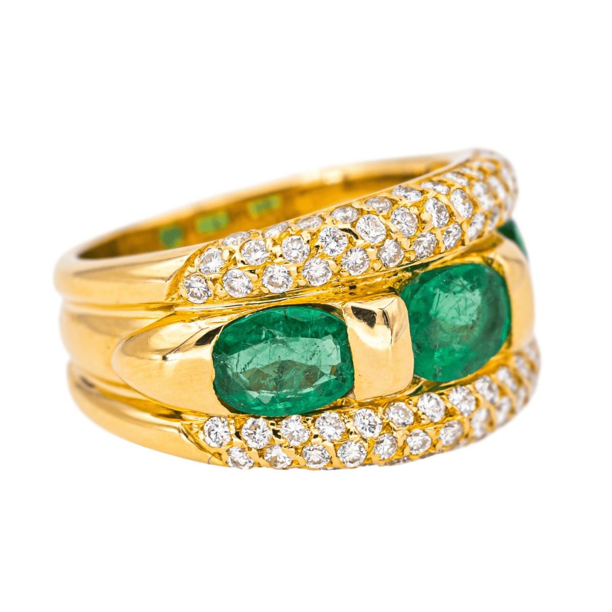 Bague Jonc en or jaune, émeraudes et diamants - Castafiore