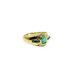Bague Jonc en or jaune, émeraudes et diamants - Castafiore