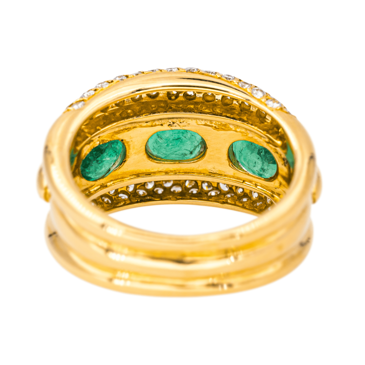 Bague Jonc en or jaune, émeraudes et diamants - Castafiore