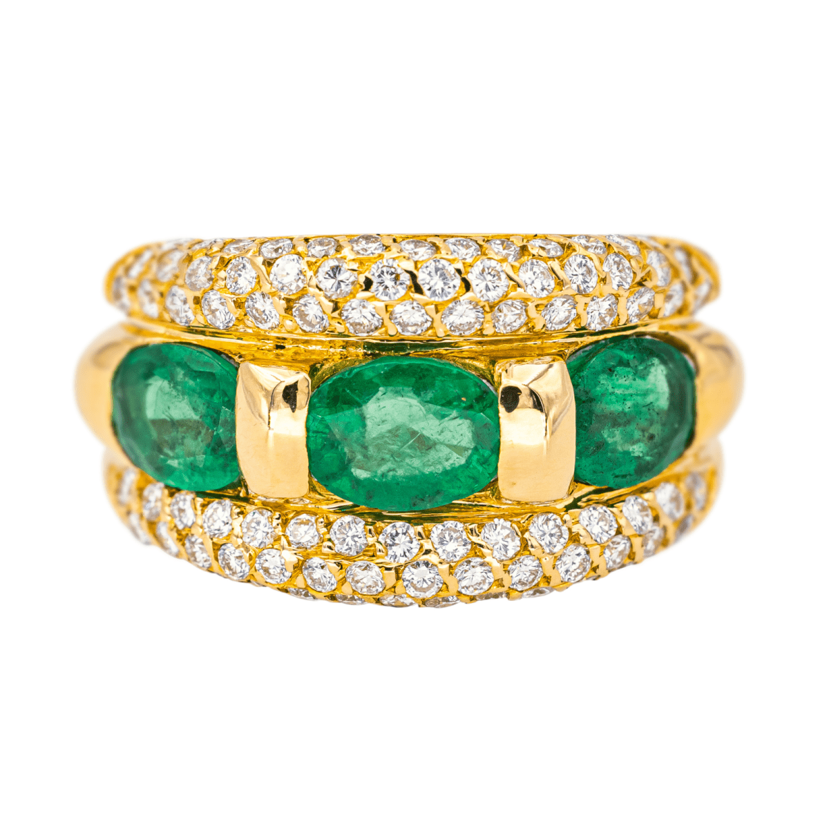 Bague Jonc en or jaune, émeraudes et diamants - Castafiore