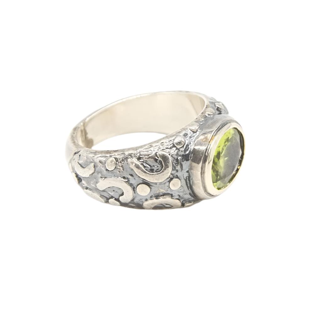 Bague Jonc en or jaune et argent et péridot - Castafiore