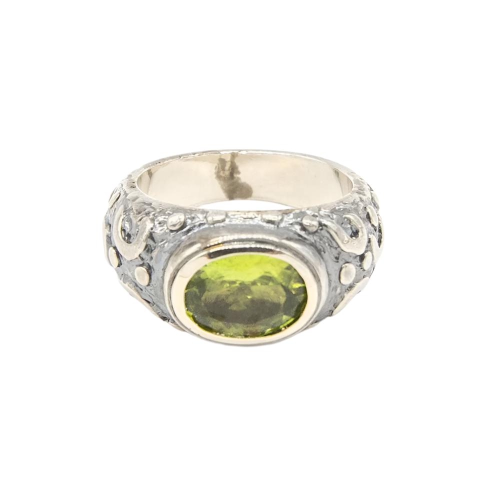 Bague Jonc en or jaune et argent et péridot - Castafiore