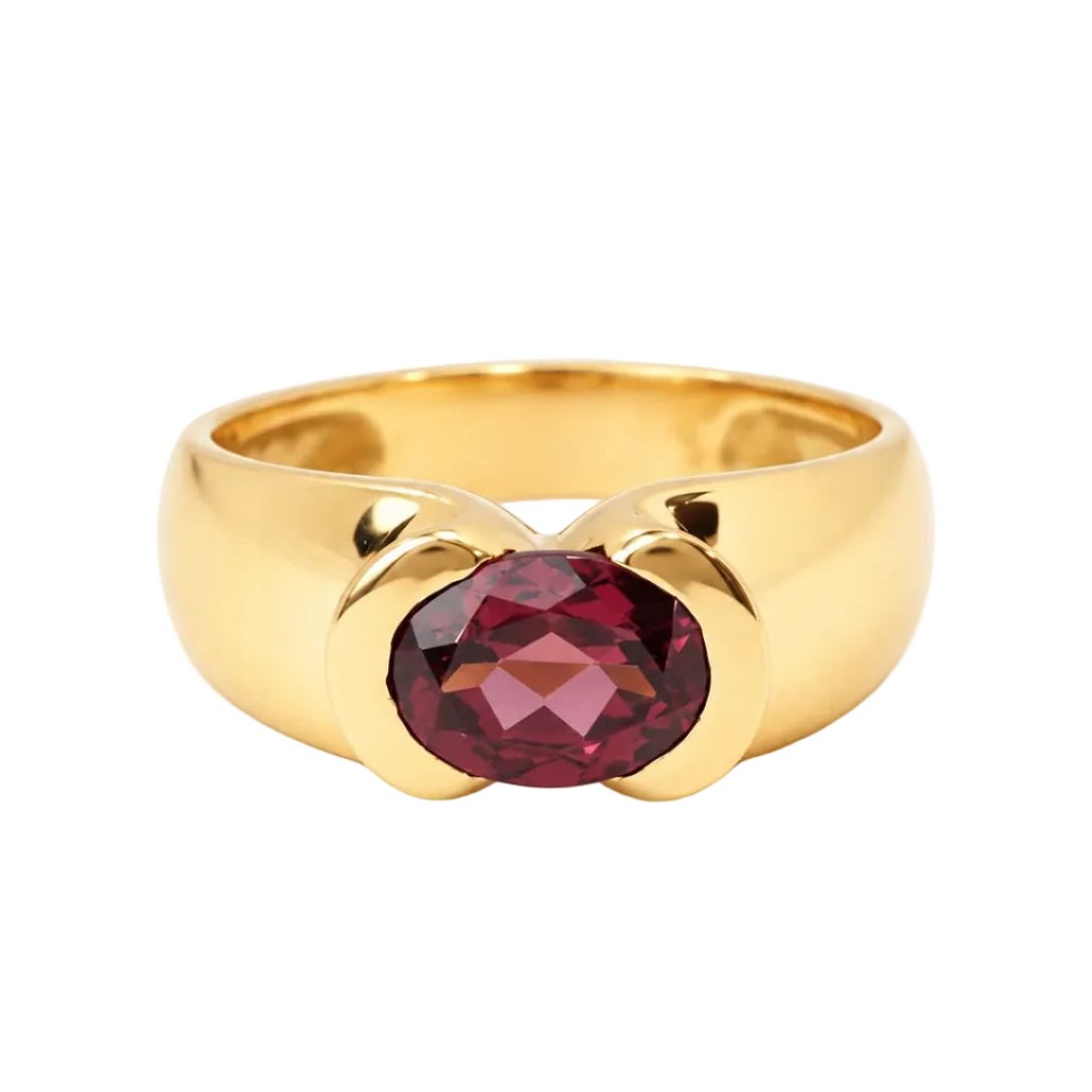 Bague Jonc en or jaune et grenat - Castafiore
