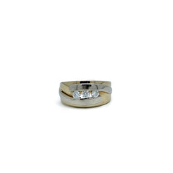 Bague jonc en or jaune et or gris et diamant - Castafiore