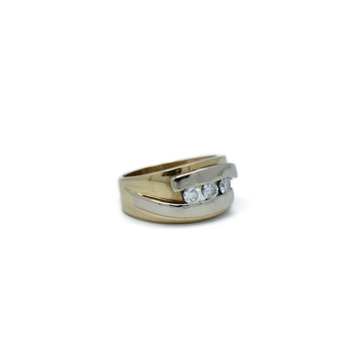 Bague jonc en or jaune et or gris et diamant - Castafiore
